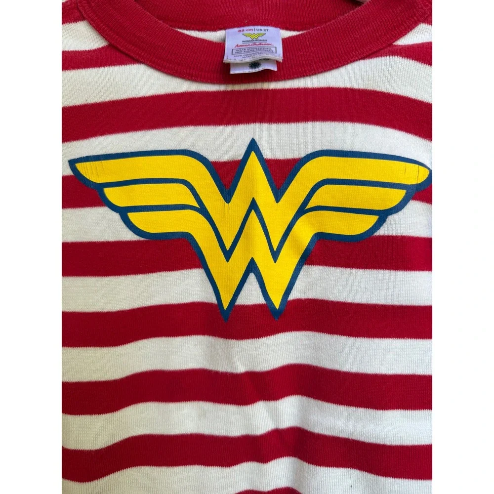 Hanna Andersson Wonder‎ Woman Pajamas Red White Stripe Organic Cotton Size 2T